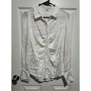 Free People Bianca Blouse White/Ivory Jacquard Animal Print‎ Sz Med Ruched NEW